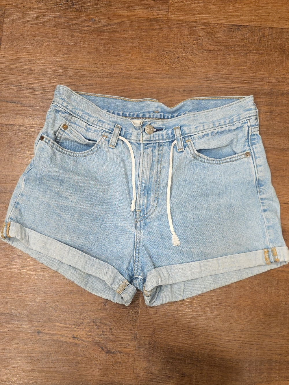 Levi's Light Wash Denim Rolled-Hem Shorts with Drawstring